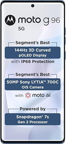 Motorola G96 5G Snapdragon Processor 108MP Triple Camera 5000mAh 120Hz FHD Display ASHLEIGHBLUE 8GB 128GB Storage