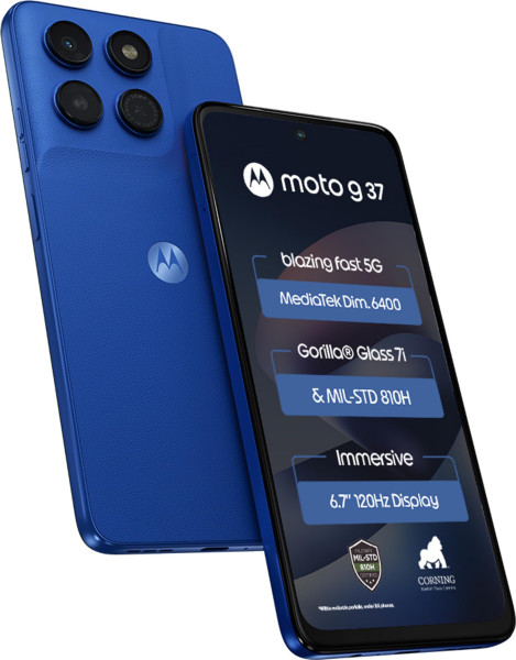 Image of Motorola Moto g37 5G (Pantone Nautical Blue, 64GB Storage, 4GB RAM) | 6.67-inch HD+ 120Hz Display | Dimensity 6400 | 50MP Camera | 5200mAh Battery | 20W Charging