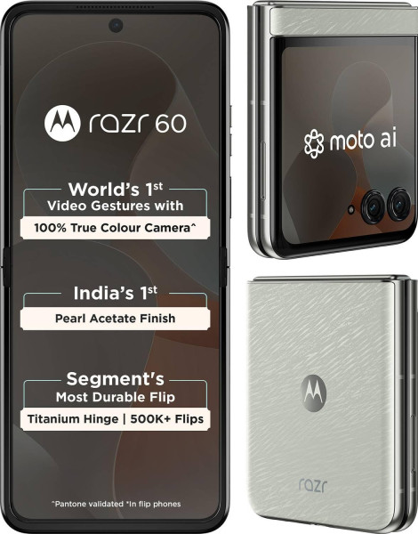 Image of Motorola Razr 60 5G (Pantone Lightest Sky, 8GB RAM, 256GB Storage) | 6.9" Full HD+ Display | 50MP + 13MP Dual Rear Camera | 32MP Front | Dimensity 7400X | 4500mAh Battery
