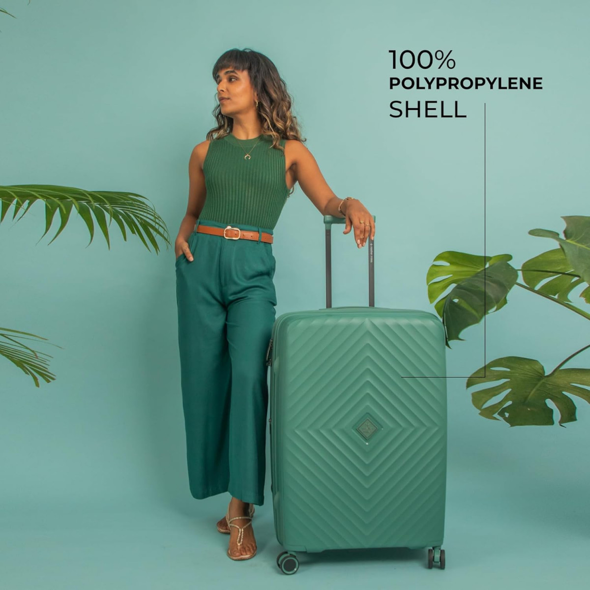 Nasher Miles Antwerp Expander Hard Sided Polypropylene Luggage Cabin Dark Green 20 Inch55CM Trolley Bag