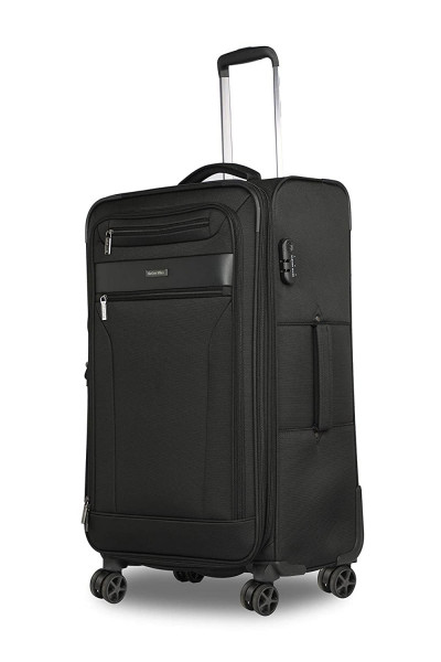 Image of Nasher Miles Berlin Expander Soft-Sided Polyester Check-in Luggage Black 28 inch |75cm Trolley Bag