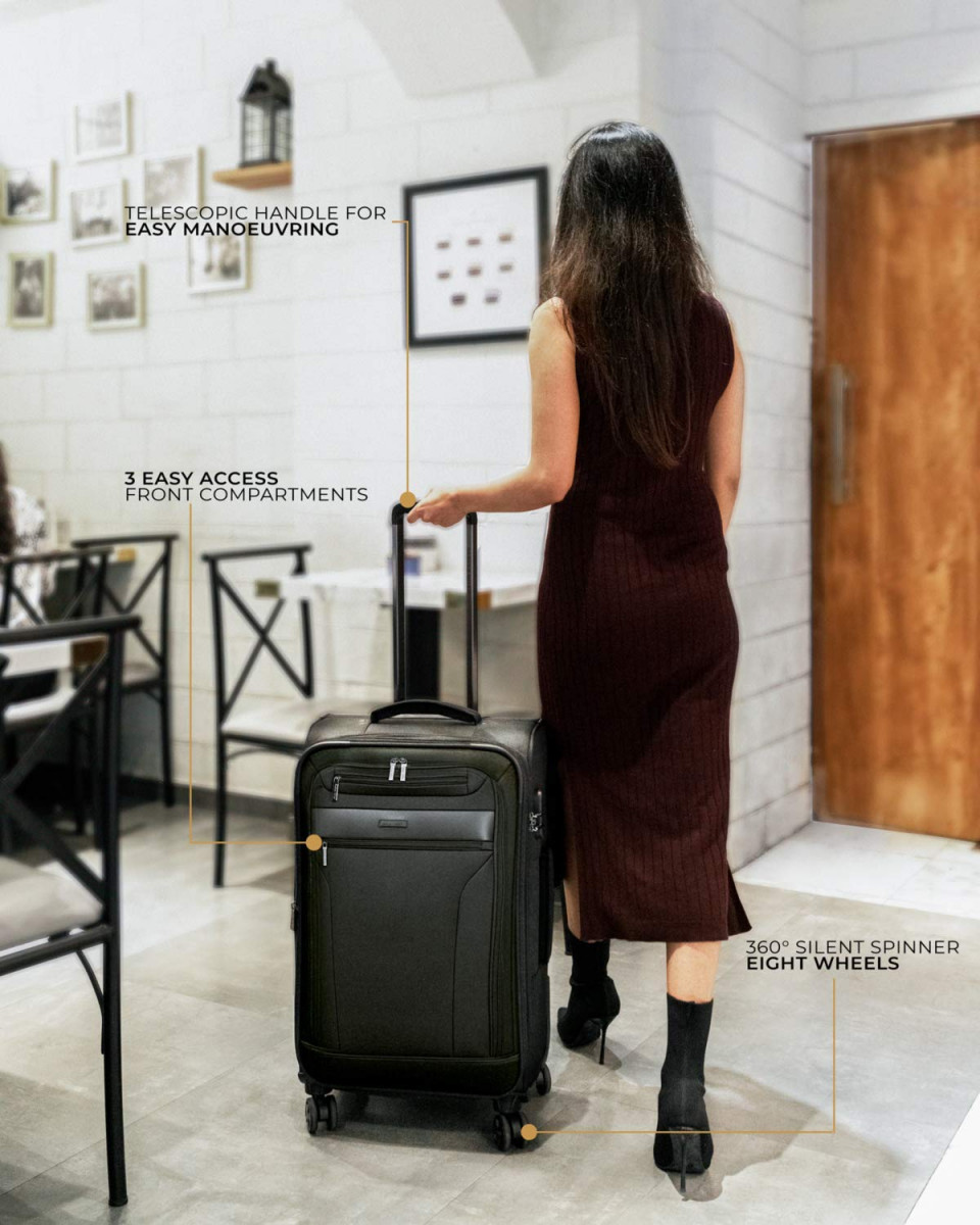 Nasher Miles Berlin Expander Soft-Sided Polyester Check-in Luggage Black 28 inch 75cm Trolley Bag