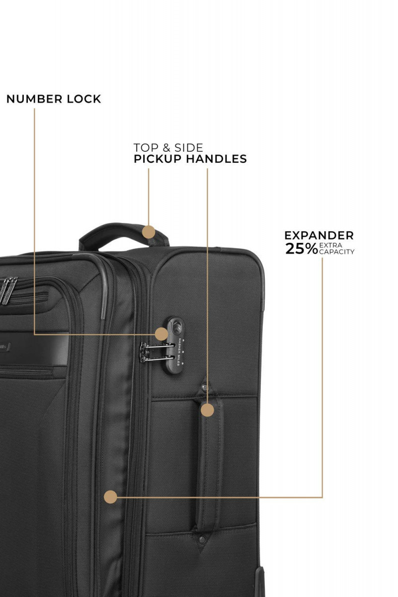 Nasher Miles Berlin Expander Soft-Sided Polyester Check-in Luggage Black 28 inch 75cm Trolley Bag