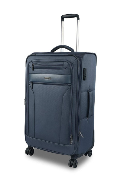 Image of Nasher Miles Berlin Expander Soft-Sided Polyester Check-in Luggage Navy Blue 28 inch |75cm Trolley Bag
