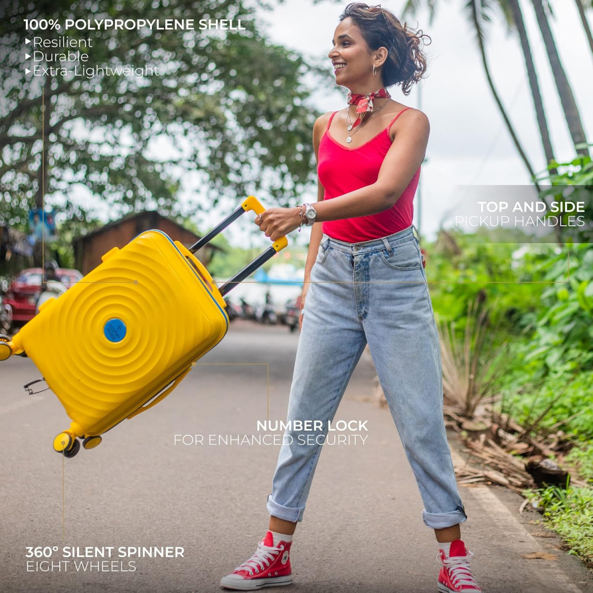 Nasher Miles Goa Hard-Sided Polypropylene Cabin Luggage Yellow Blue 20 inch 55cm Trolley Bag