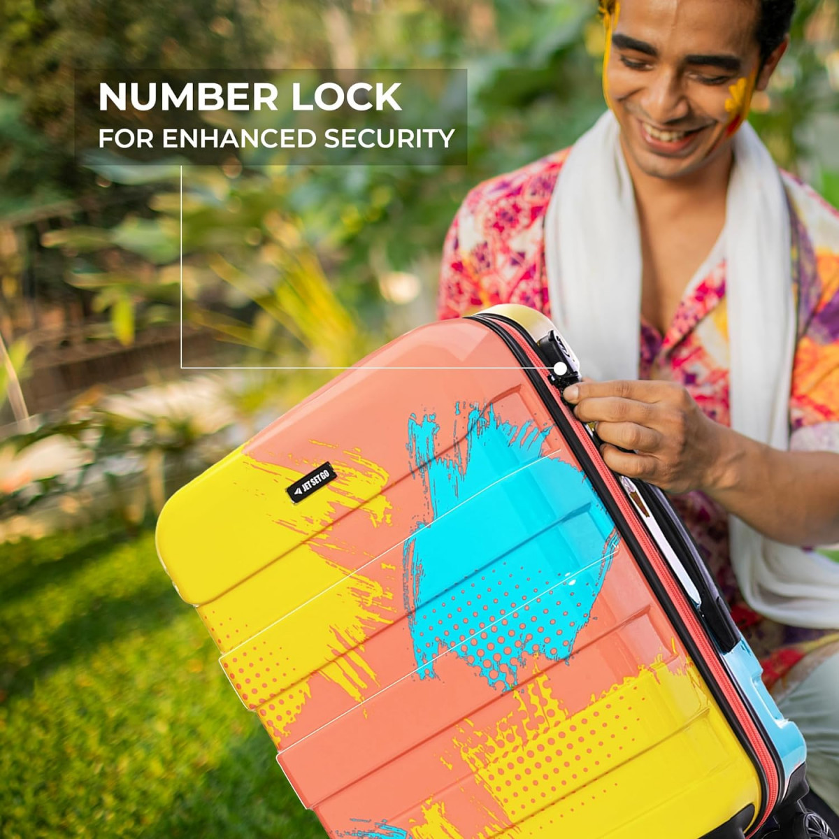 Nasher Miles Limited Edition Jet Set Go Real Hard-Sided Polycarbonate Printed Cabin Luggage Peach Yellow 20 inch 55cm Trolley Bag Suitcase