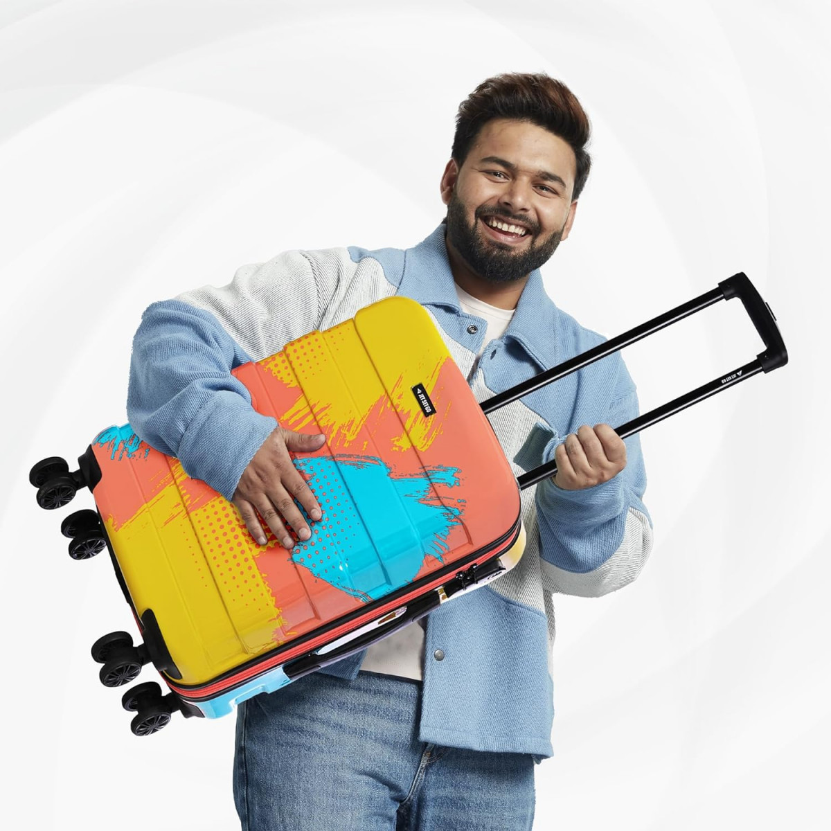 Nasher Miles Limited Edition Jet Set Go Real Hard-Sided Polycarbonate Printed Cabin Luggage Peach Yellow 20 inch 55cm Trolley Bag Suitcase