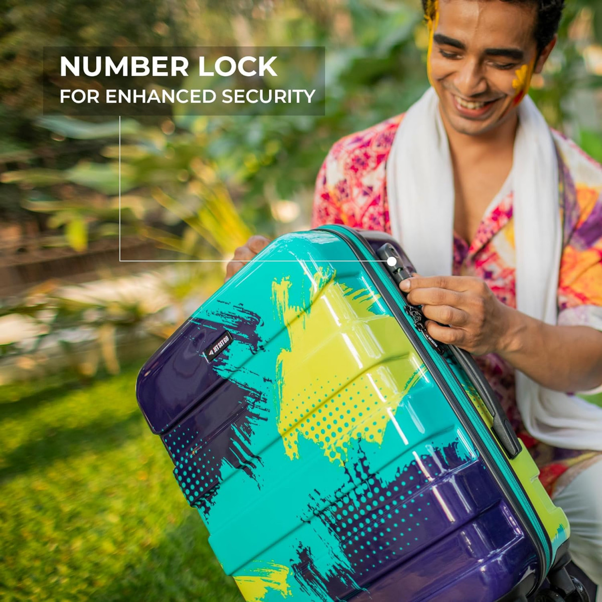 Nasher Miles Limited Edition Jet Set Go Real Hard-Sided Polycarbonate Printed Check-in Luggage Teal Indigo 24 inch 65cm Trolley Bag Suitcase