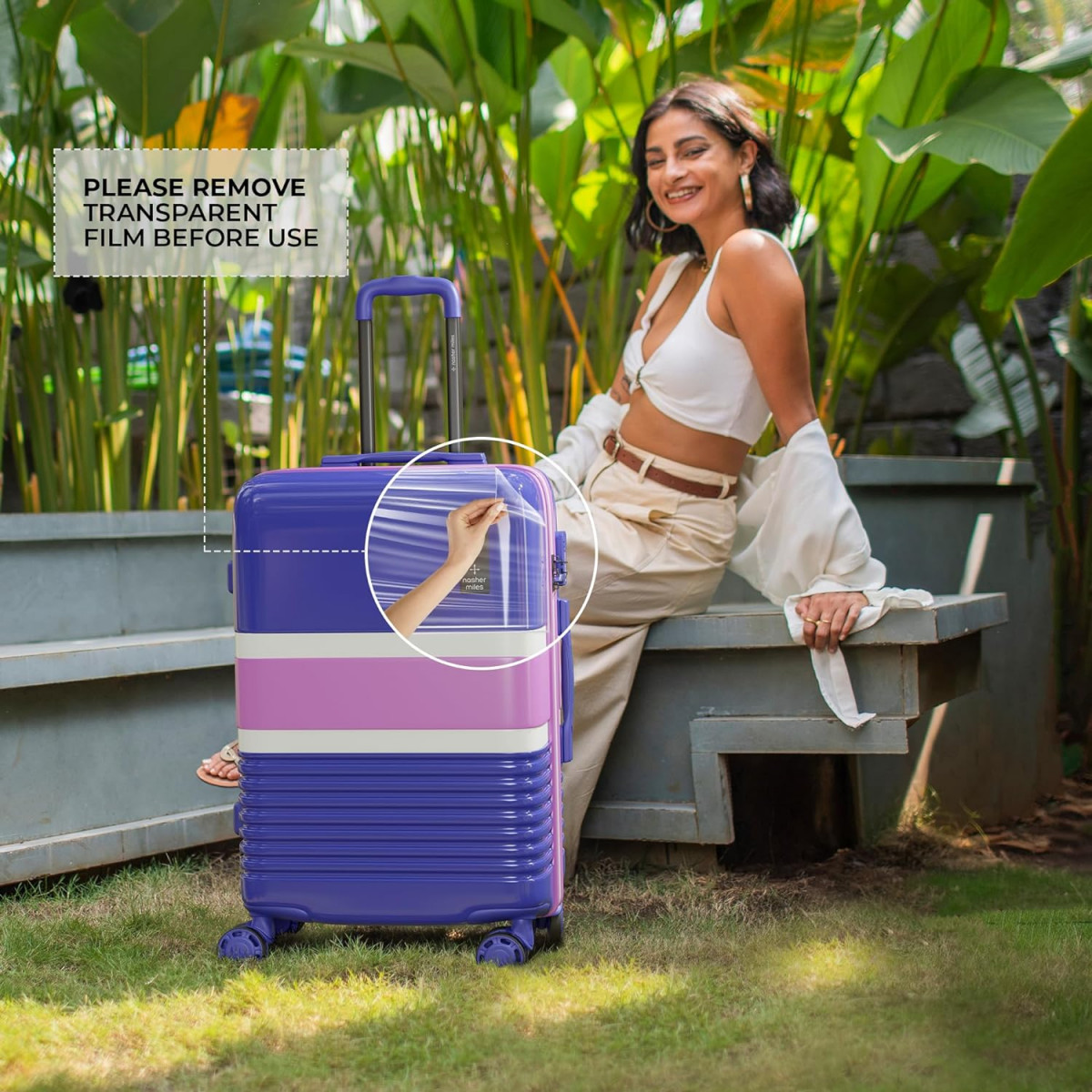 Nasher Miles Mexico Hard-Sided Polycarbonate Check-in Luggage Blue and Pink 28 inch 75cm Trolley Bag