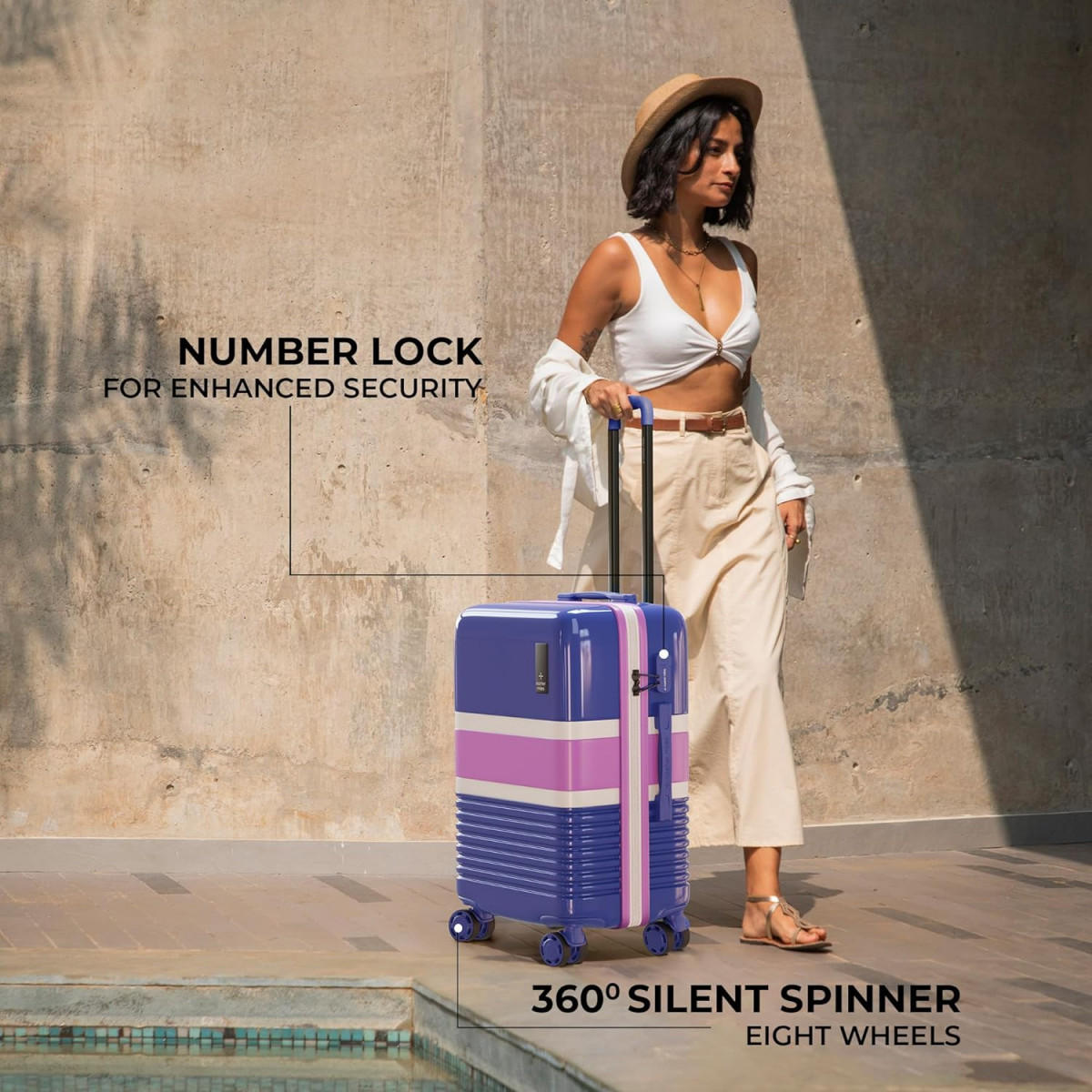 Nasher Miles Mexico Hard-Sided Polycarbonate Check-in Luggage Blue and Pink 28 inch 75cm Trolley Bag