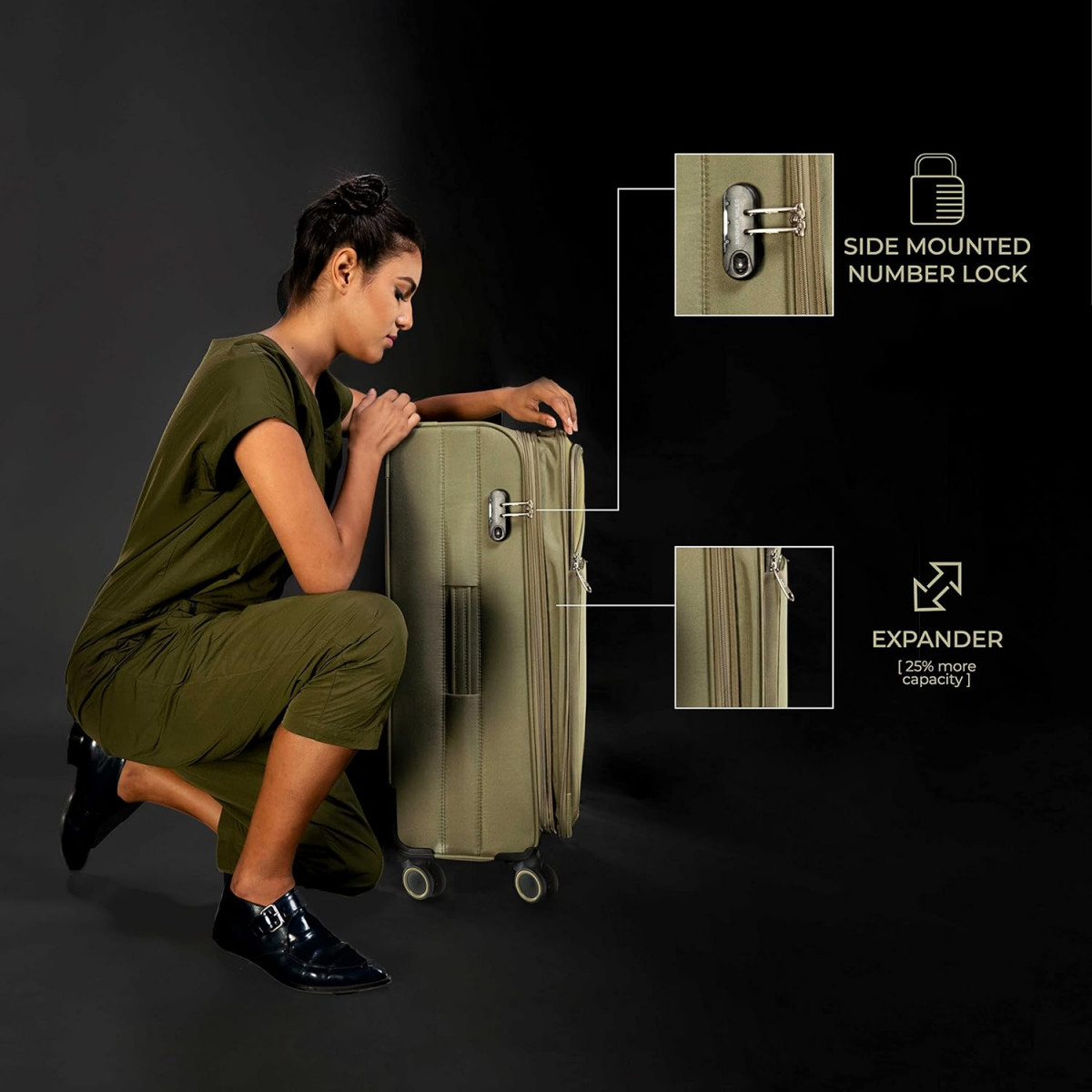 Nasher Miles Texas Expander Soft-Sided Polyester Check-in Luggage Olive Green 28 inch 71cm Trolley Bag