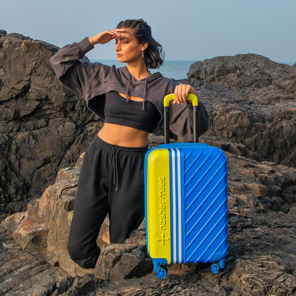 Nasher Miles Vegas Hard-Sided Polycarbonate Cabin Luggage Lime GreenAzure Blue 20 inch 55cm Trolley Bag