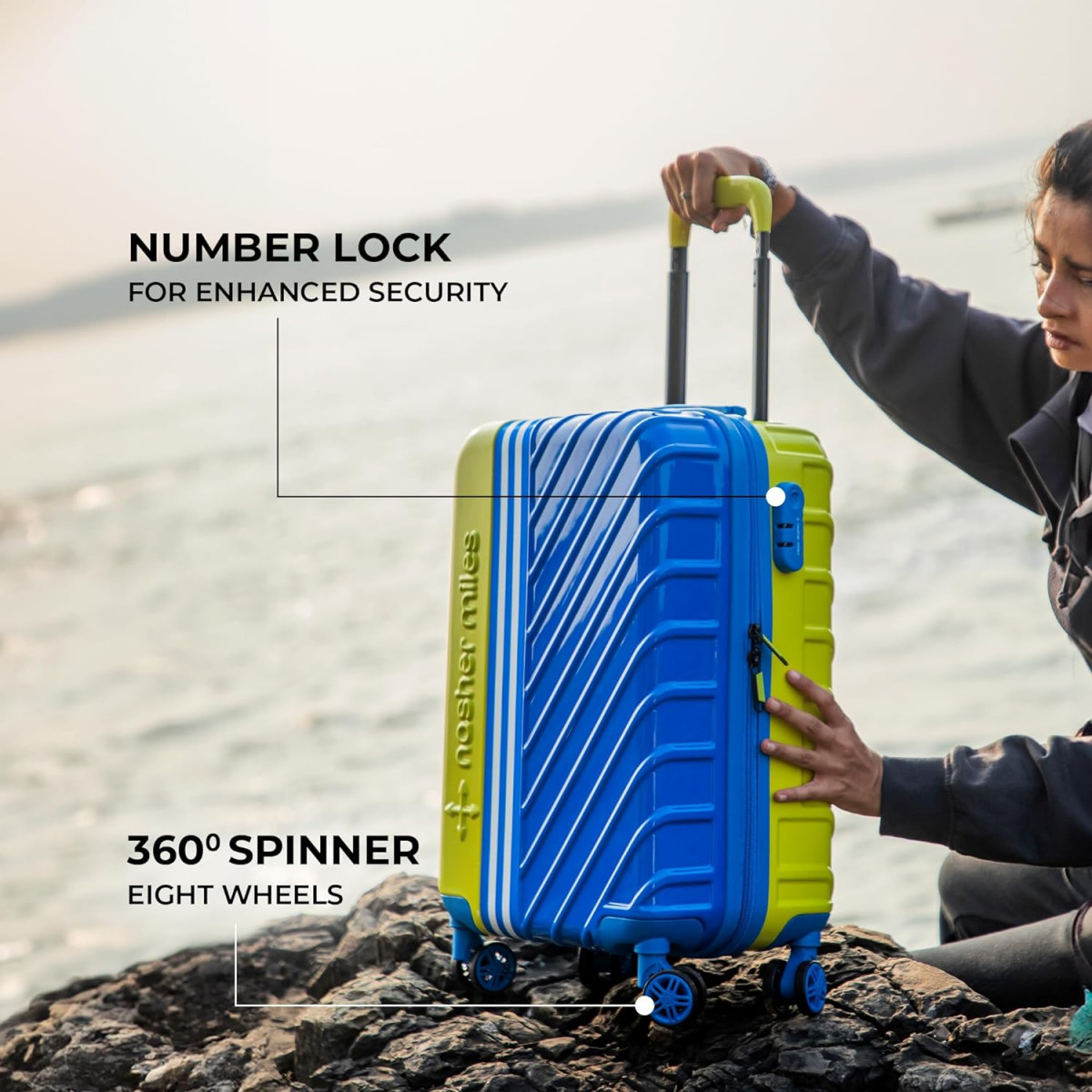 Nasher Miles Vegas Hard-Sided Polycarbonate Cabin Luggage Lime GreenAzure Blue 20 inch 55cm Trolley Bag