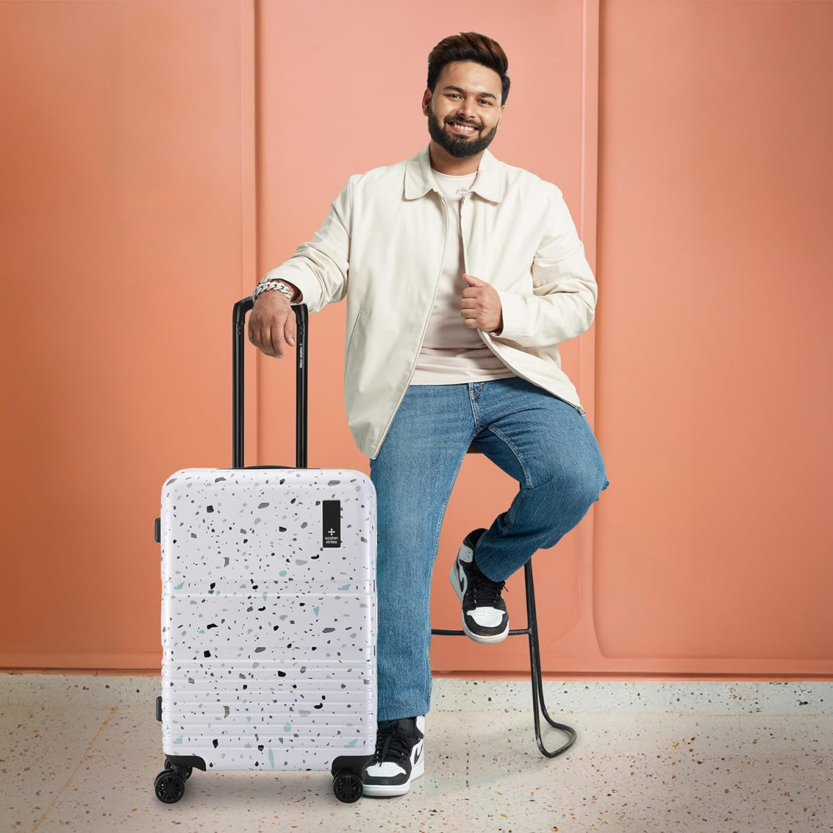 Nasher Miles Venice Hard-Sided Polycarbonate Check-in Luggage Terrazzo Printed Black 28 inch 75cm Trolley Bag