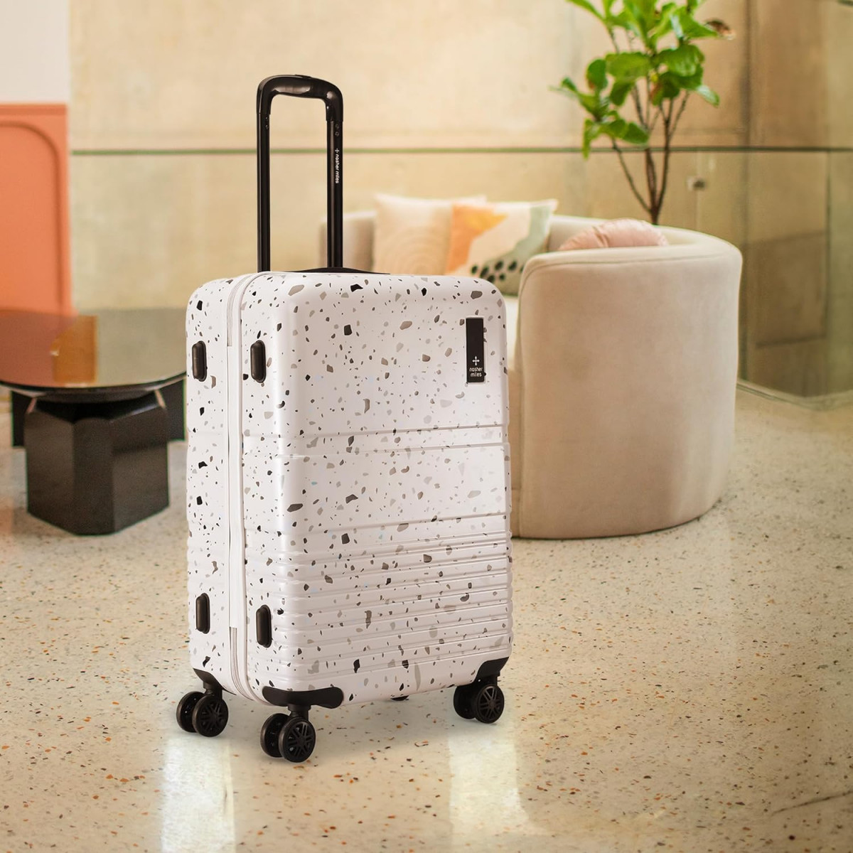 Nasher Miles Venice Hard-Sided Polycarbonate Check-in Luggage Terrazzo Printed Black 28 inch 75cm Trolley Bag