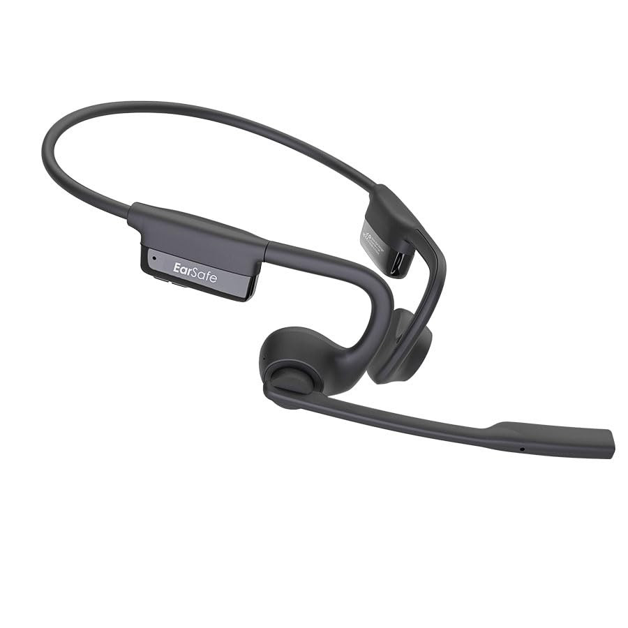 ng EarSafe Comm Open Ear Air Conduction Headphones with Mic Noise Cancelling Boom Mic Mute Button 17 Hrs Battery Type-C Fast Charging Open Ear Headphones for Work Calls