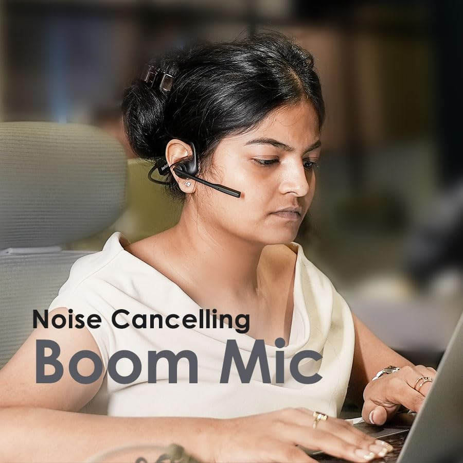 ng EarSafe Comm Open Ear Air Conduction Headphones with Mic Noise Cancelling Boom Mic Mute Button 17 Hrs Battery Type-C Fast Charging Open Ear Headphones for Work Calls