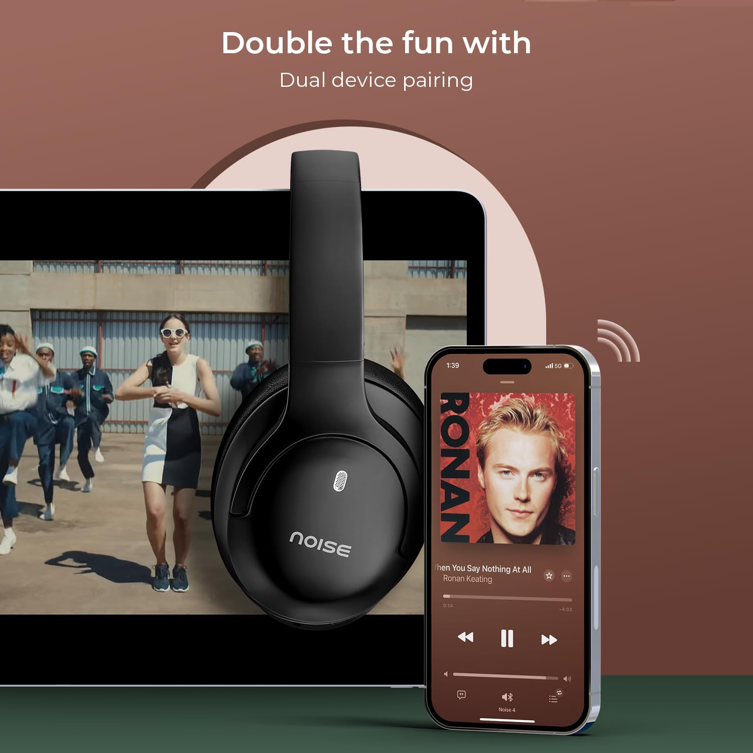 Noise Airwave Max 4 Wireless Over-Ear Headphones with 70H Playtime ENC 40mm Driver Low Latencyup to 40ms Dual Pairing BT v54 Carbon Black