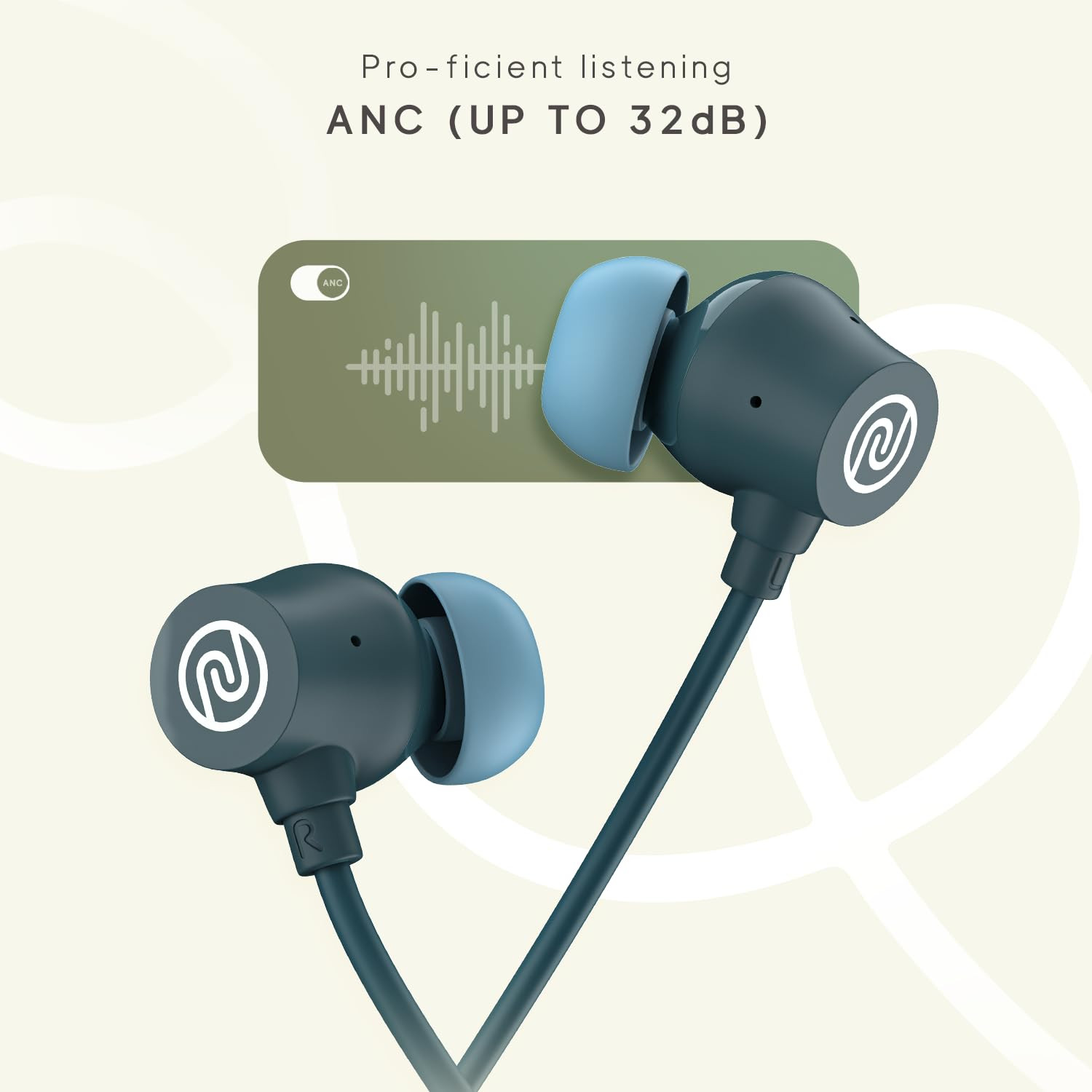 Noise Airwave Pro Bluetooth in Ear Neckband with Upto 32 dB ANC 60H of Playtime Dual Device Pairing 3 Mic ENC for Calling Low LatencyUpto 40ms 13mm Driver Metallic Blue