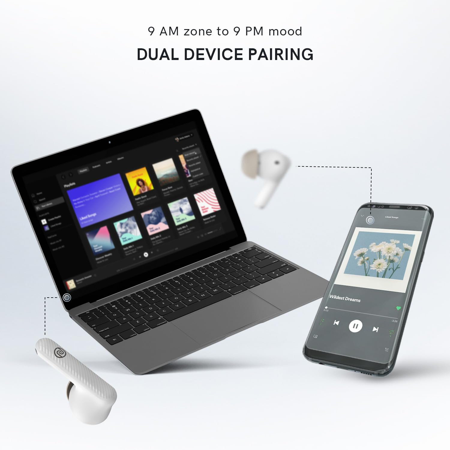 Noise Aura Buds in-Ear Truly Wireless Earbuds with 60H of Playtime Quad Mic with ENC Dual Device Pairing Instacharge10 min150 min12mm Polymer Composite DriverBT v53Aura White