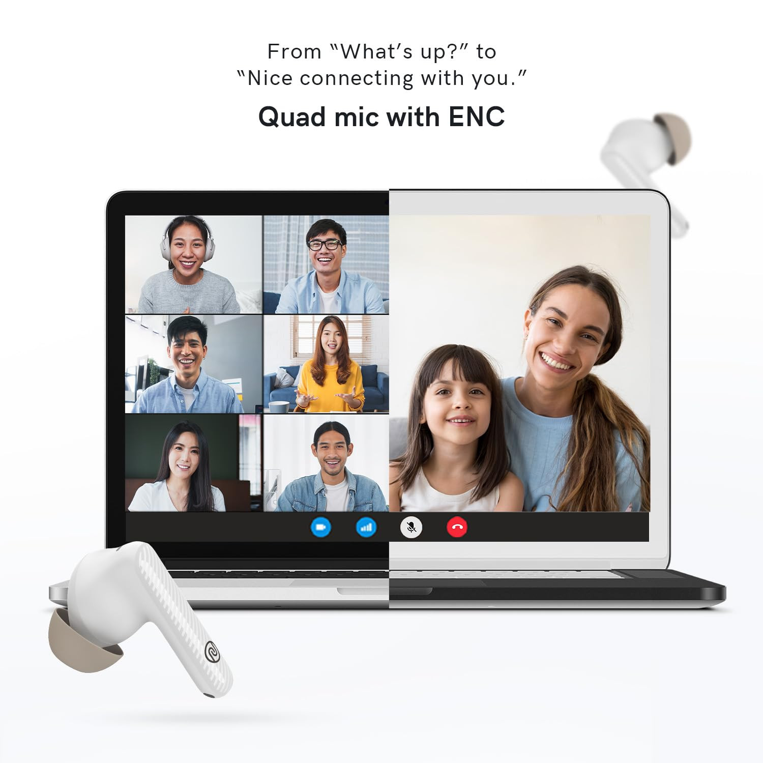 Noise Aura Buds in-Ear Truly Wireless Earbuds with 60H of Playtime Quad Mic with ENC Dual Device Pairing Instacharge10 min150 min12mm Polymer Composite DriverBT v53Aura White