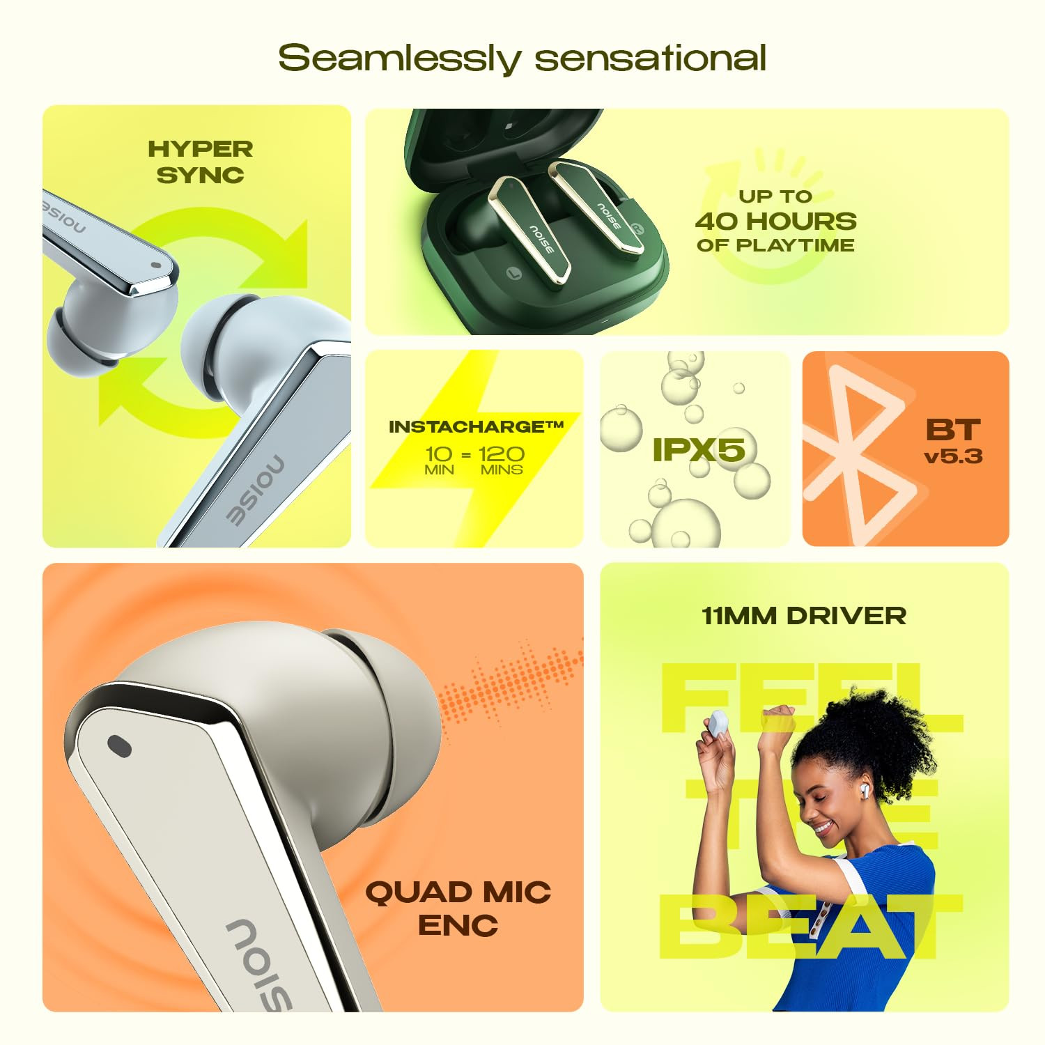 Noise Buds N1 in-Ear Truly Wireless Earbuds with Chrome Finish 40H of Playtime Quad Mic with ENC Ultra Low Latencyup to 40 ms Instacharge10 min120 min BT v53Ice Blue