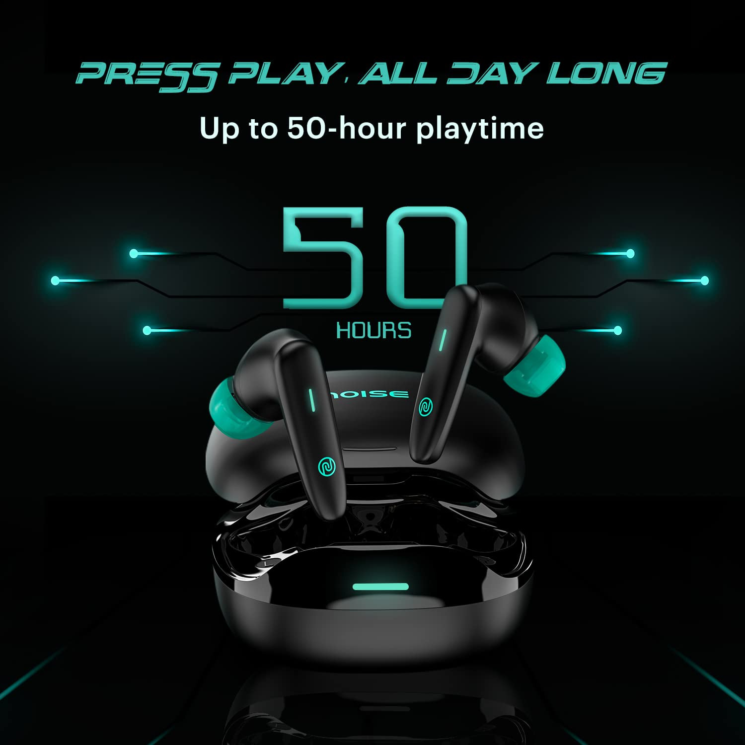 Noise Buds VS402 in Ear Truly Wireless Earbuds with 50H of Playtime Low Latency Quad Mic with ENC Instacharge10 Min120 Min10Mm Driver BT V53 Breathing LED Lights Neon Black