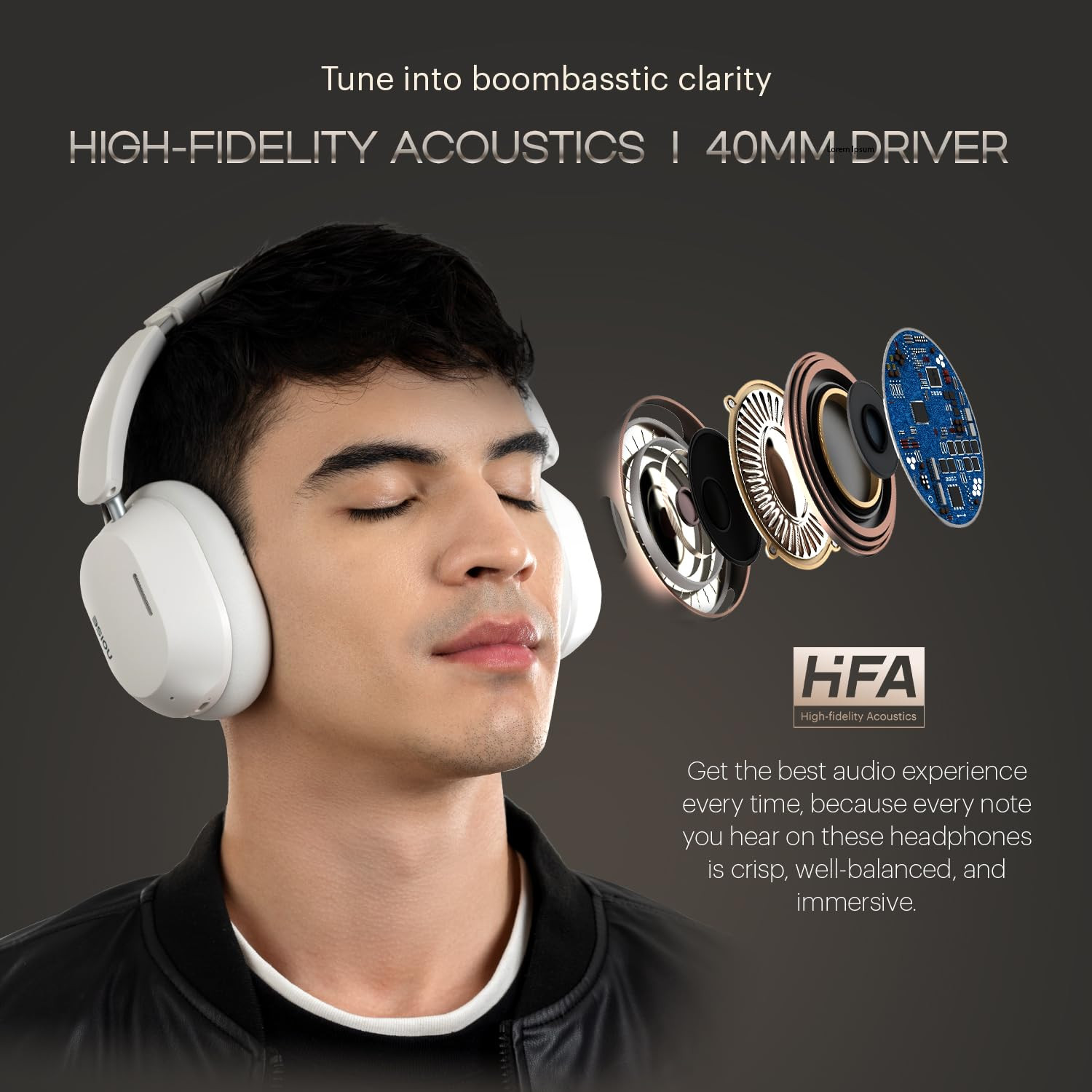 Noise Newly Launched Airwave Max 5 Wireless Over Ear Headphones with Adaptive Hybrid ANC up to 50dB HFA Tech 80H Playtime Dual PairingCalm Beige