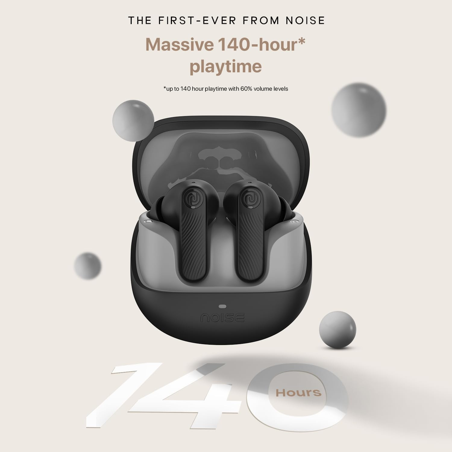 Noise Newly Launched Buds X2 in-Ear Truly Wireless Earbuds with Massive 140H of Playtime ANC up to 32dB Rubberised Finish Dual Device Pairing Dual EQ Modes BT v53 Ebony Black