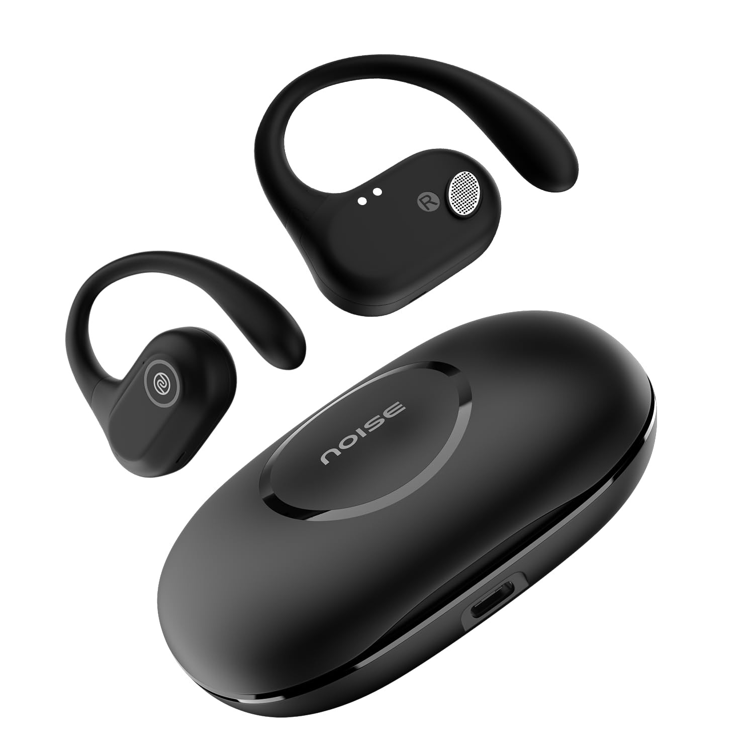 Noise Pure Pods Wireless Open Ear Earbuds with AirWave TechnologyUp-to 80H PlaytimeQuad Mic with ENC16mm Neodymium Dynamic DriverDetachable Pure BandBTv53 Power Black
