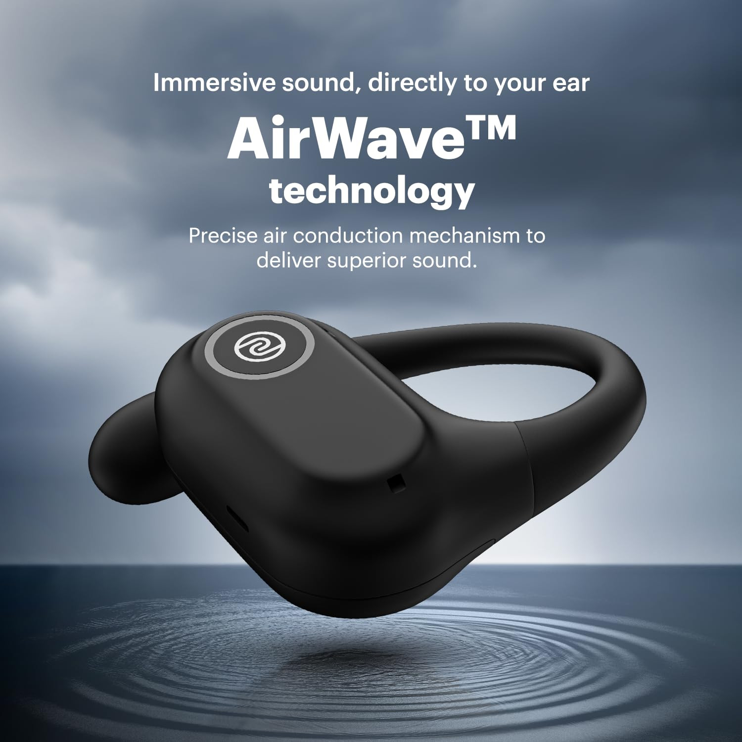 Noise Pure Pods Wireless Open Ear Earbuds with AirWave TechnologyUp-to 80H PlaytimeQuad Mic with ENC16mm Neodymium Dynamic DriverDetachable Pure BandBTv53 Power Black