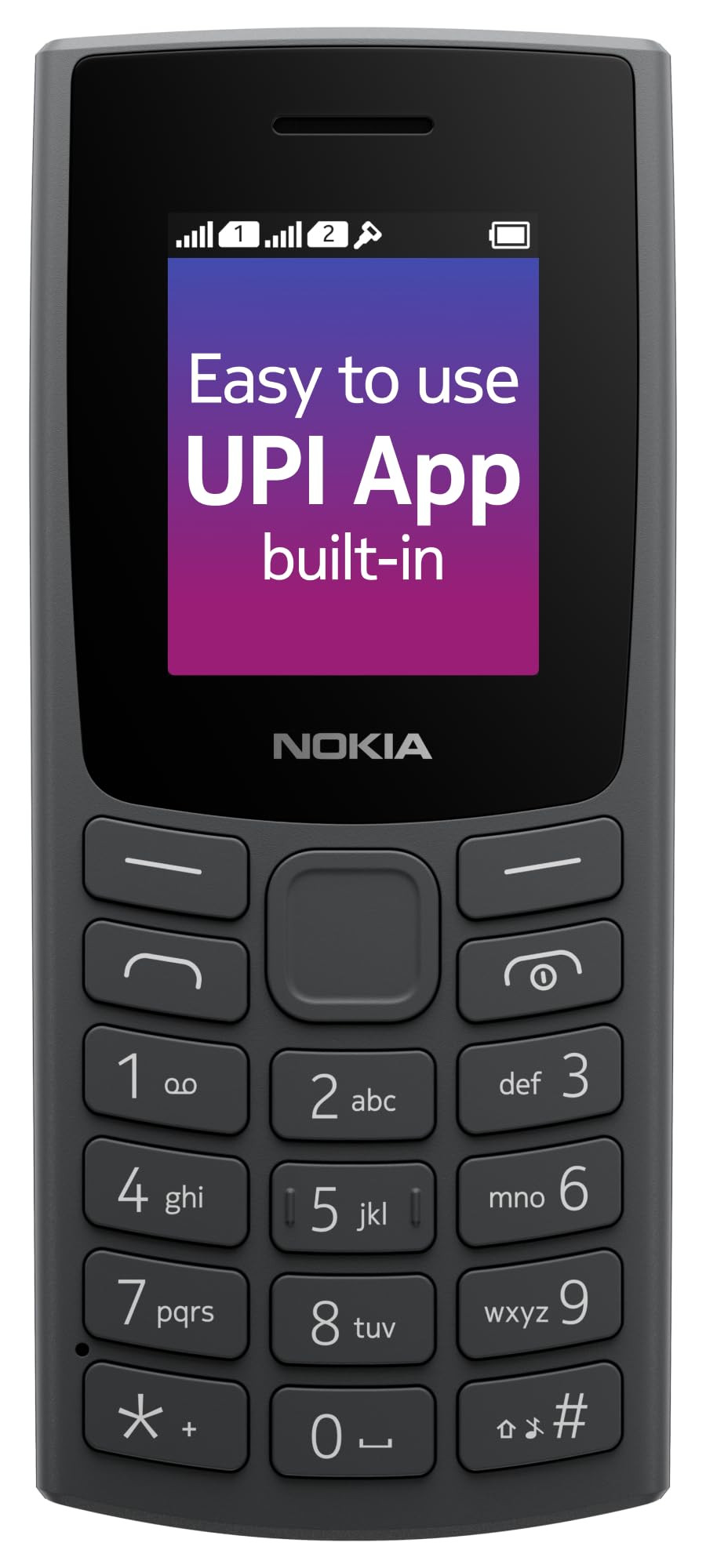 Nokia 106 Dual Sim Keypad Phone with Built-in UPI Payments App Long-Lasting Battery Wireless FM Radio MP3 Player and MicroSD Card Slot Charcoal