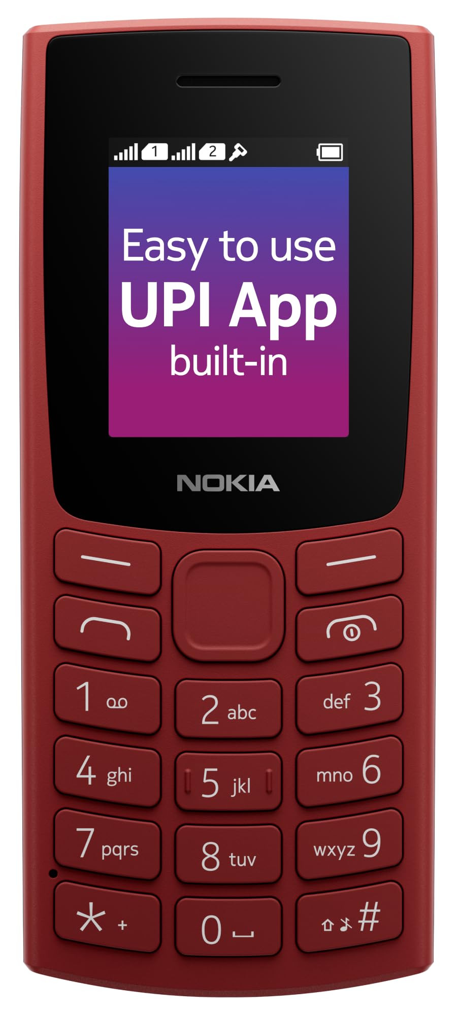 Nokia 106 Single Sim Keypad Phone with Built-in UPI Payments App Long-Lasting Battery Wireless FM Radio MP3 Player and MicroSD Card Slot Red