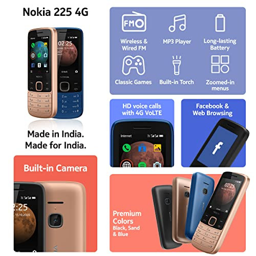 Nokia 225 4G Dual SIM Feature Phone with Long Battery Life Camera Multiplayer Games and Premium Finish Classic Blue Colour