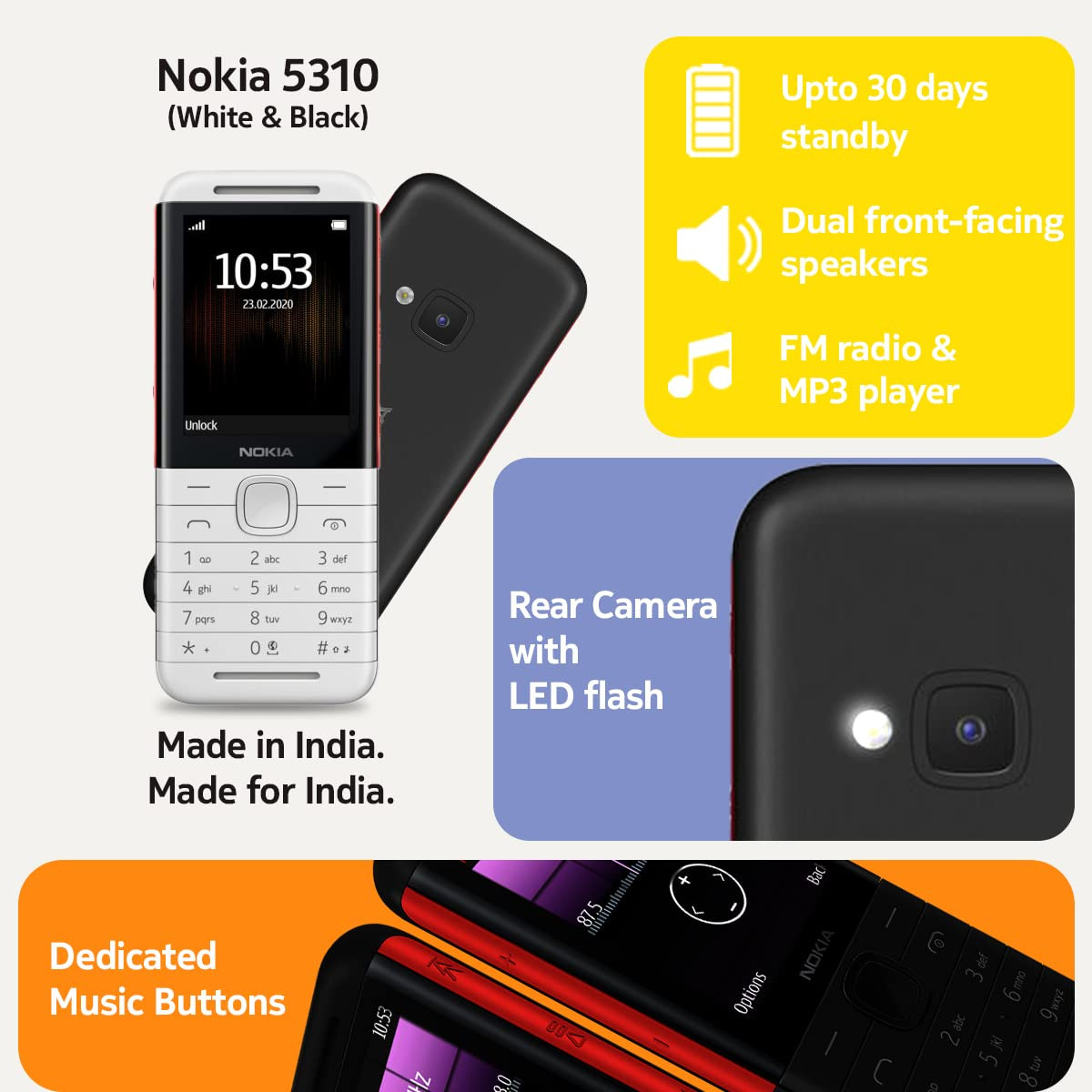 Nokia 5310 Dual SIM Keypad Phone with MP3 Player Wireless FM Radio and Rear Camera with Flash  BlackRed
