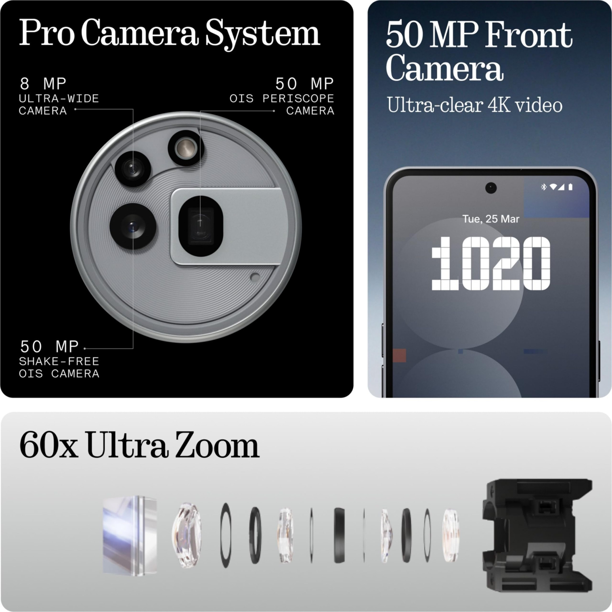 Nothing Phone 3A Pro 5G Snapdragon 7s Gen 3 50MP50MP8MP Camera 50MP Front 677 120Hz AMOLED 5000mAh Battery 50W Fast Charging Grey 8GB RAM 128GB Storage