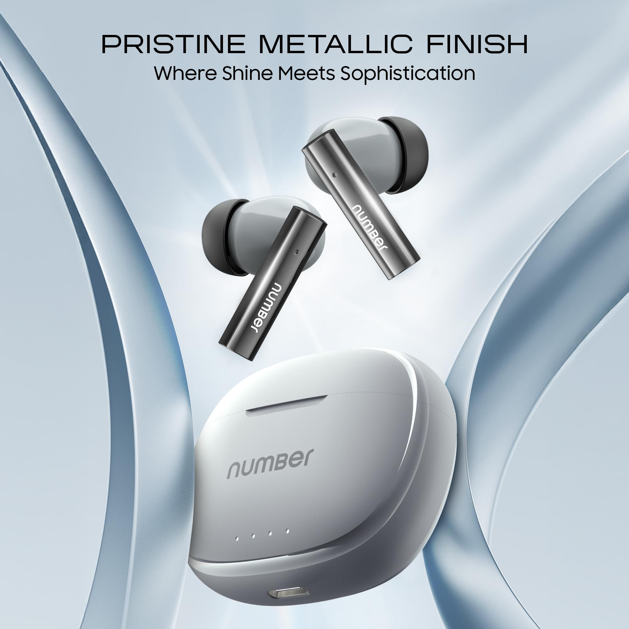 Number Navo Buds X1 w 50H Playtime Dual Pairing 13mm Speakers ENC 45ms Low Latency Bluetooth Grey Stone