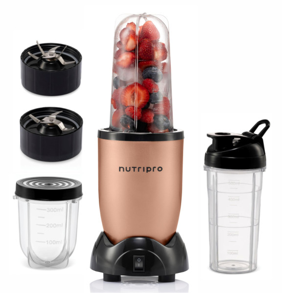 Image of NutriPro Juicer Mixer Grinder - Smoothie Maker - 500 Watts (3 Jars &amp; 2 Blades, Gold) - 2 Year Warranty