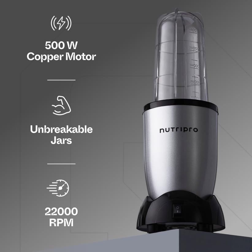 NutriPro Juicer Mixer Grinder - Smoothie Maker - 500 Watts 3 Jars 2 Blades Silver - 2 Year Warranty