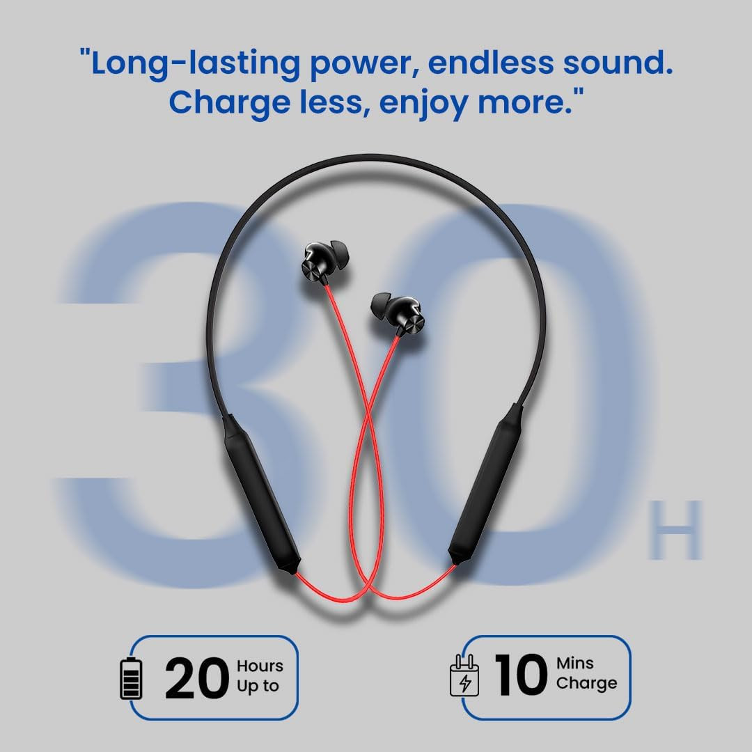 OnePlus Bluetooth Headphones JO25 Wireless Neckband with Mic Deep Bass Quick Charge Long Battery for Nord 2T CE 2 11RT 11R 9RT All Latest Models