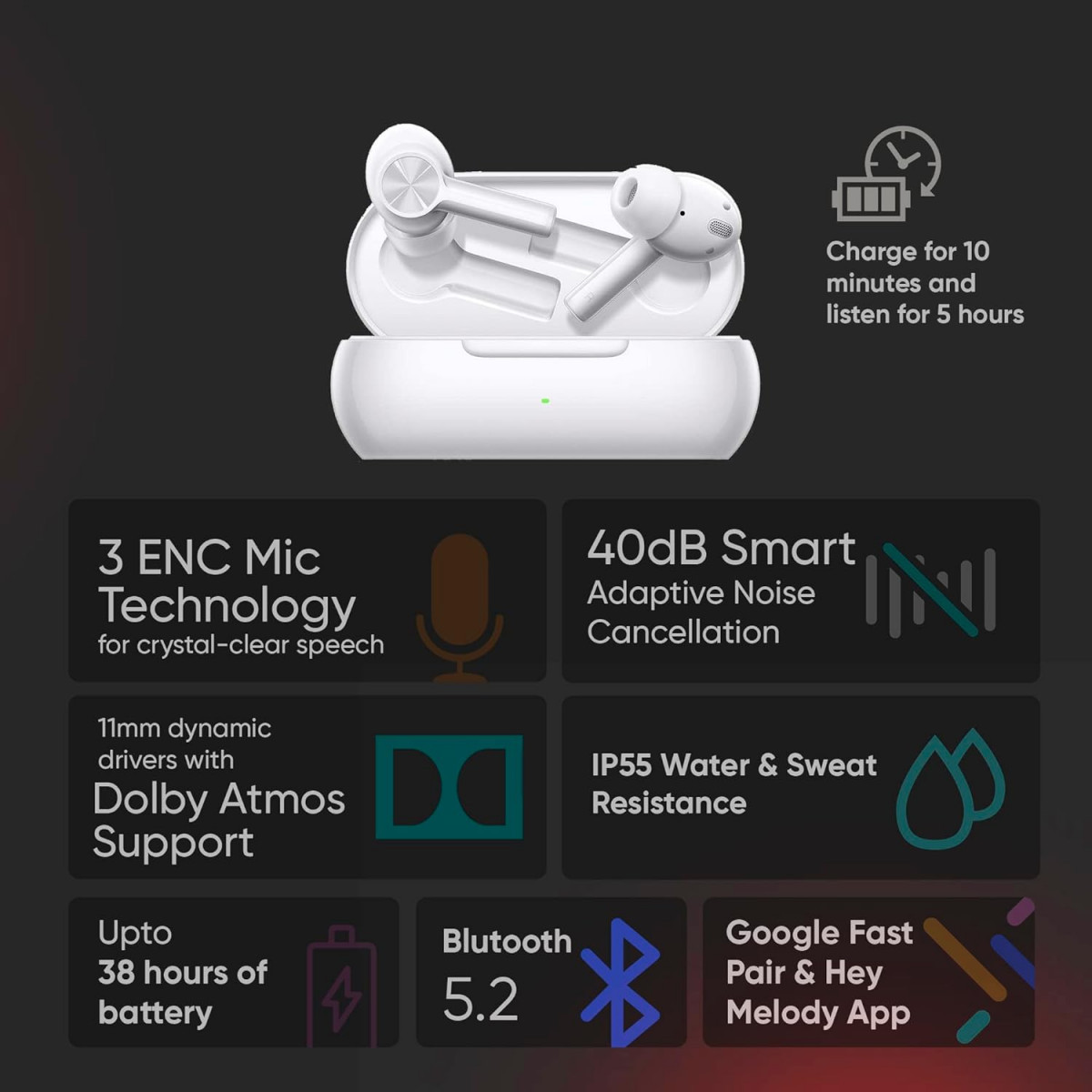 OnePlus Buds Z2 Bluetooth Truly Wireless in Ear Earbuds with mic Pearl White