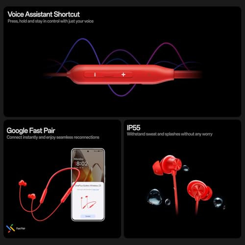 OnePlus Bullets Wireless Z3 in-Ear Neckband with 124mm Drivers 3D Spatial Audio10 mins Charge for 27 hrs Playback AI Call Noise Cancellation 4 EQ preset Dynamic bass Enhancement BT54