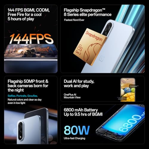 OnePlus Nord 5 Snapdragon 8s Gen 3 Stable 144FPS Gaming Dual 50MP Flagship Camera Powered by OnePlus AI 8GB 256GB Marble Sands