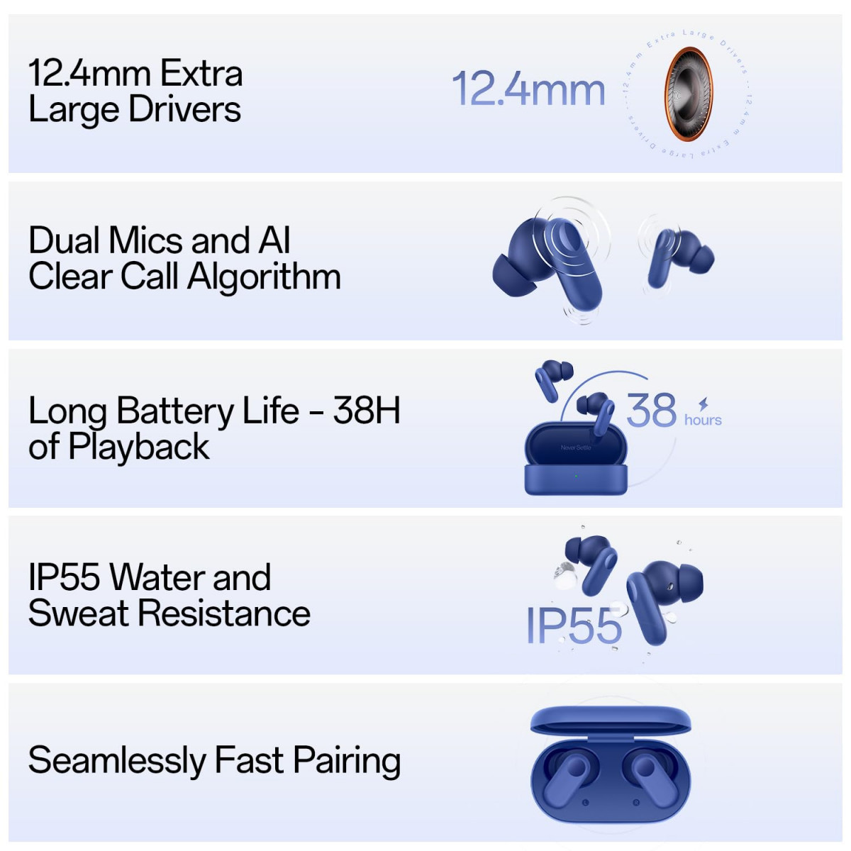 OnePlus Nord Buds 2r True Wireless in Ear Earbuds with Mic Misty Grey