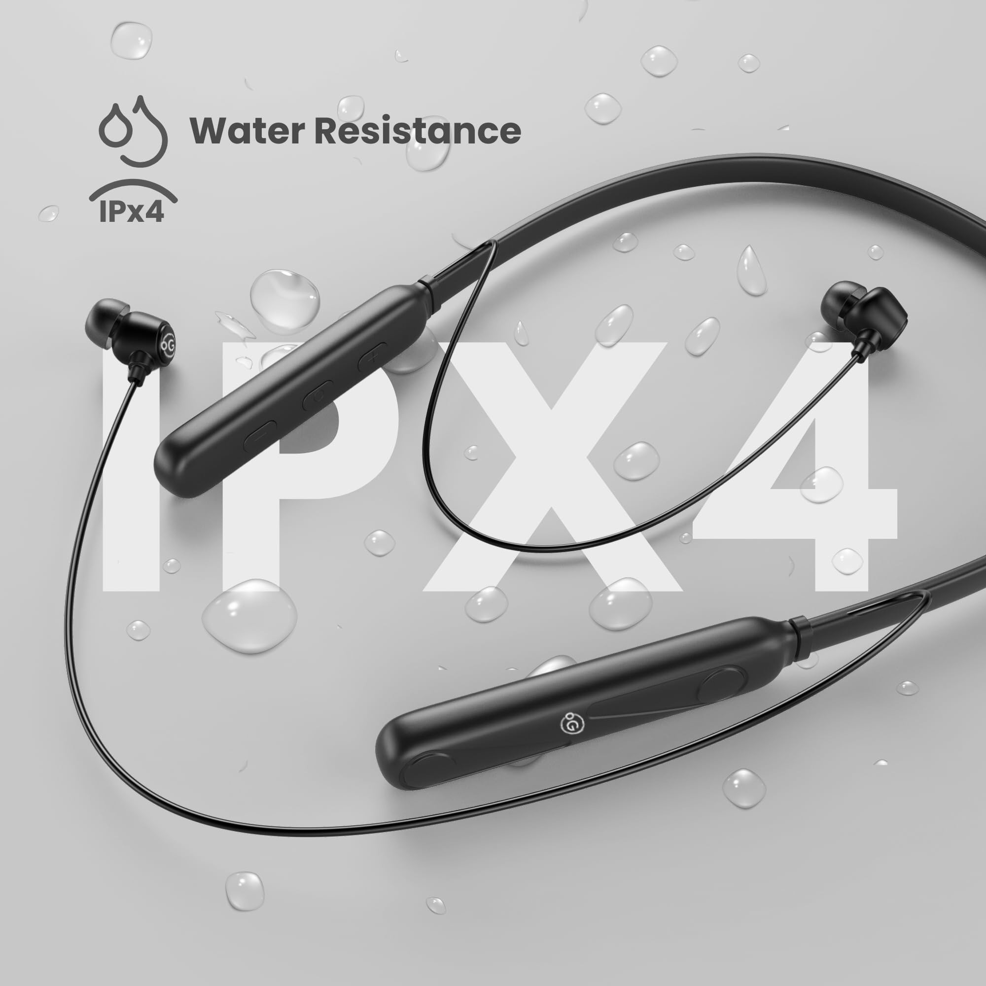 OOGE Tune 8 Neckband Bluetooth Earphones 30 Hours Playtime Deep Bass Type-C Fast Charge Sweat Resistant Magnetic Eartips Sound Pulse Mic Satin Black
