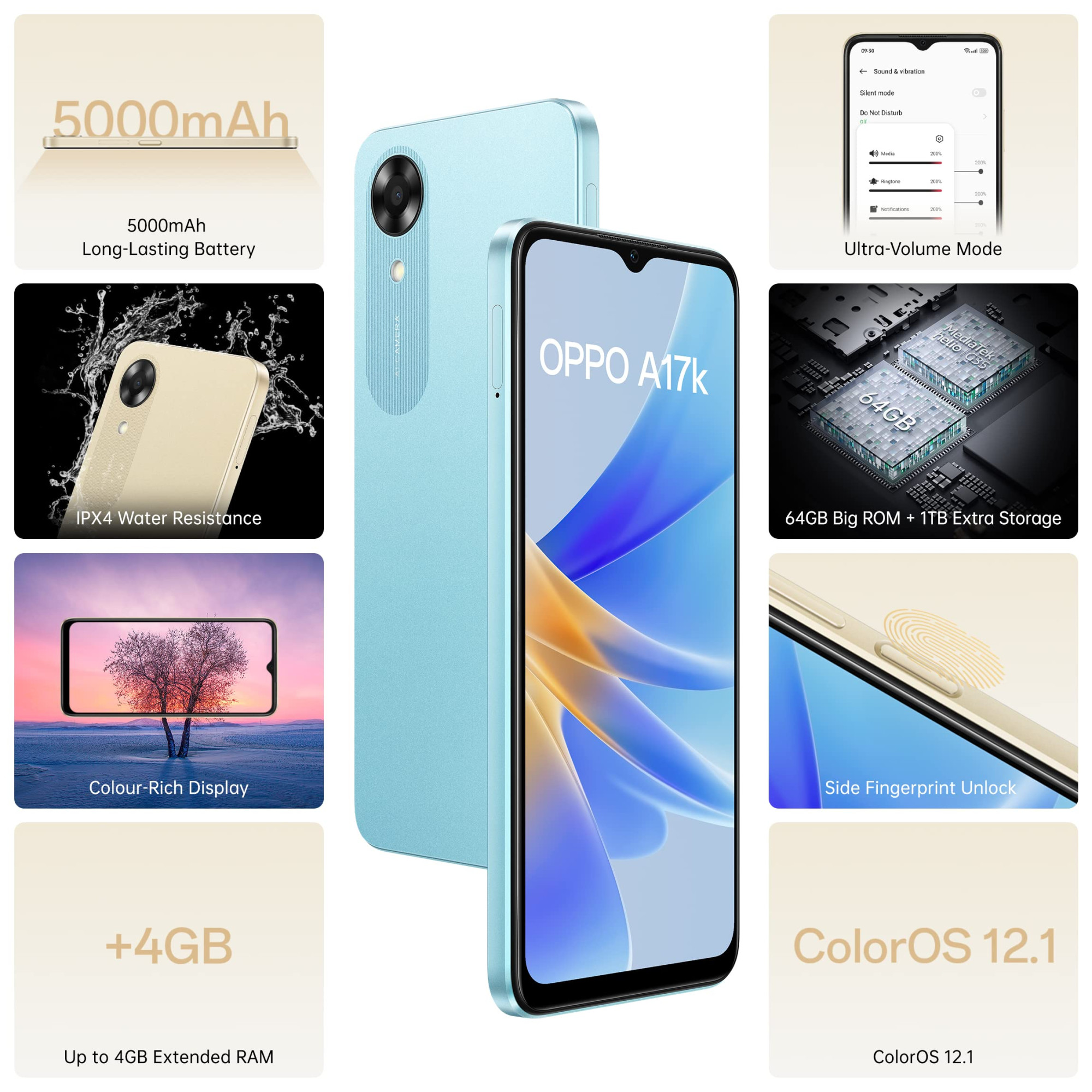 Oppo A17k Blue 3GB RAM 64GB Storage with No Cost EMIAdditional Exchange Offers