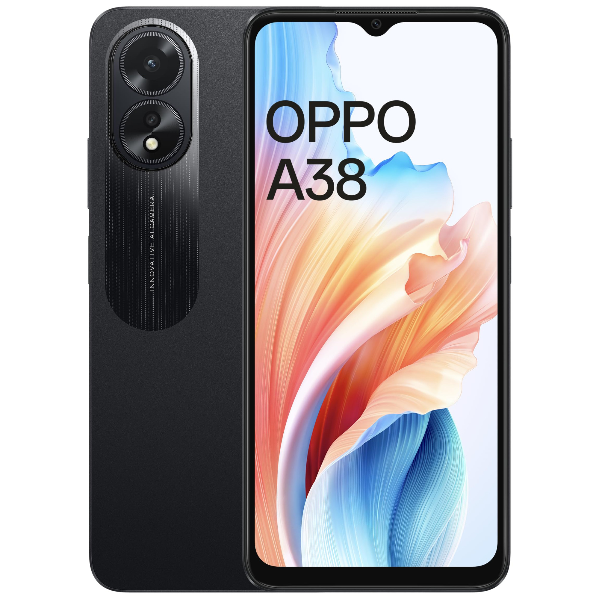 Oppo A38 Glowing Black 4GB RAM 128GB Storage 5000 mAh Battery and 33W SUPERVOOC 656 HD 90Hz Waterdrop Display 50MP Rear AI Camera with No Cost EMIAdditional Exchange Offers