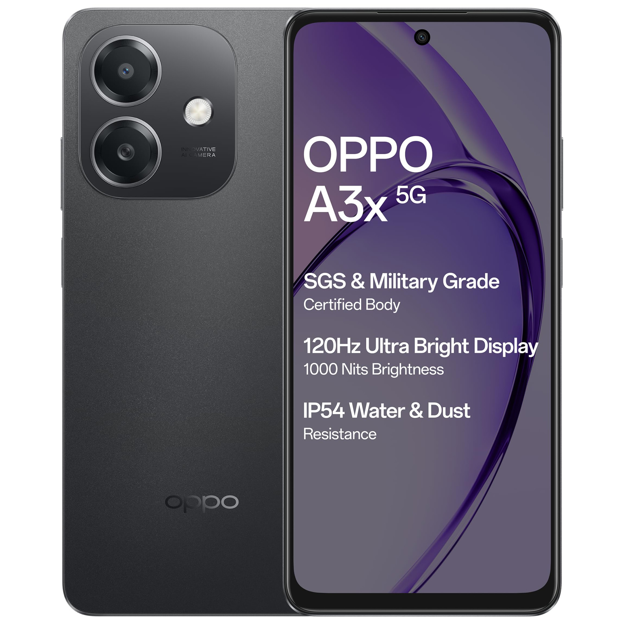 OPPO A3X 5G Sparkle Black 4GB RAM 64GB Storage667 HD 120Hz Refresh Rate Screen  45W SUPERVOOCwith No Cost EMIAdditional Exchange Offers