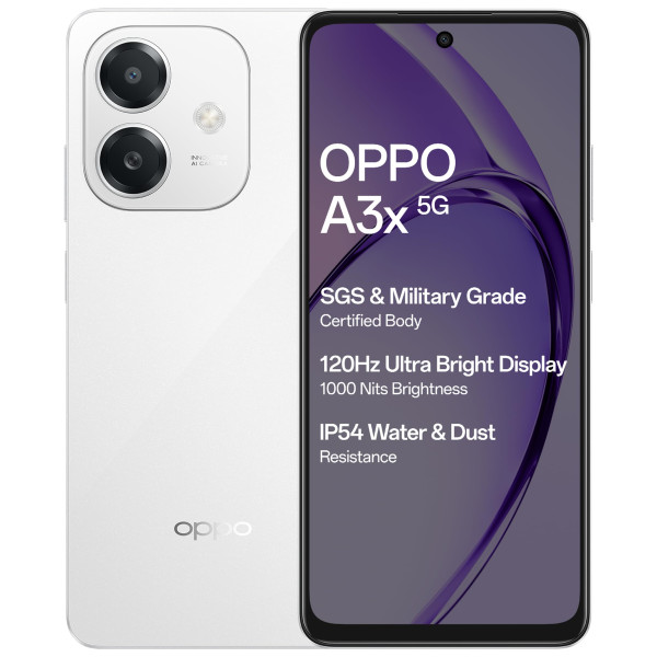Image of OPPO A3X 5G (Starlight White, 4GB RAM, 64GB Storage)|6.67” HD+ 120Hz Refresh Rate Screen | 45W SUPERVOOC|with No Cost EMI/Additional Exchange Offers