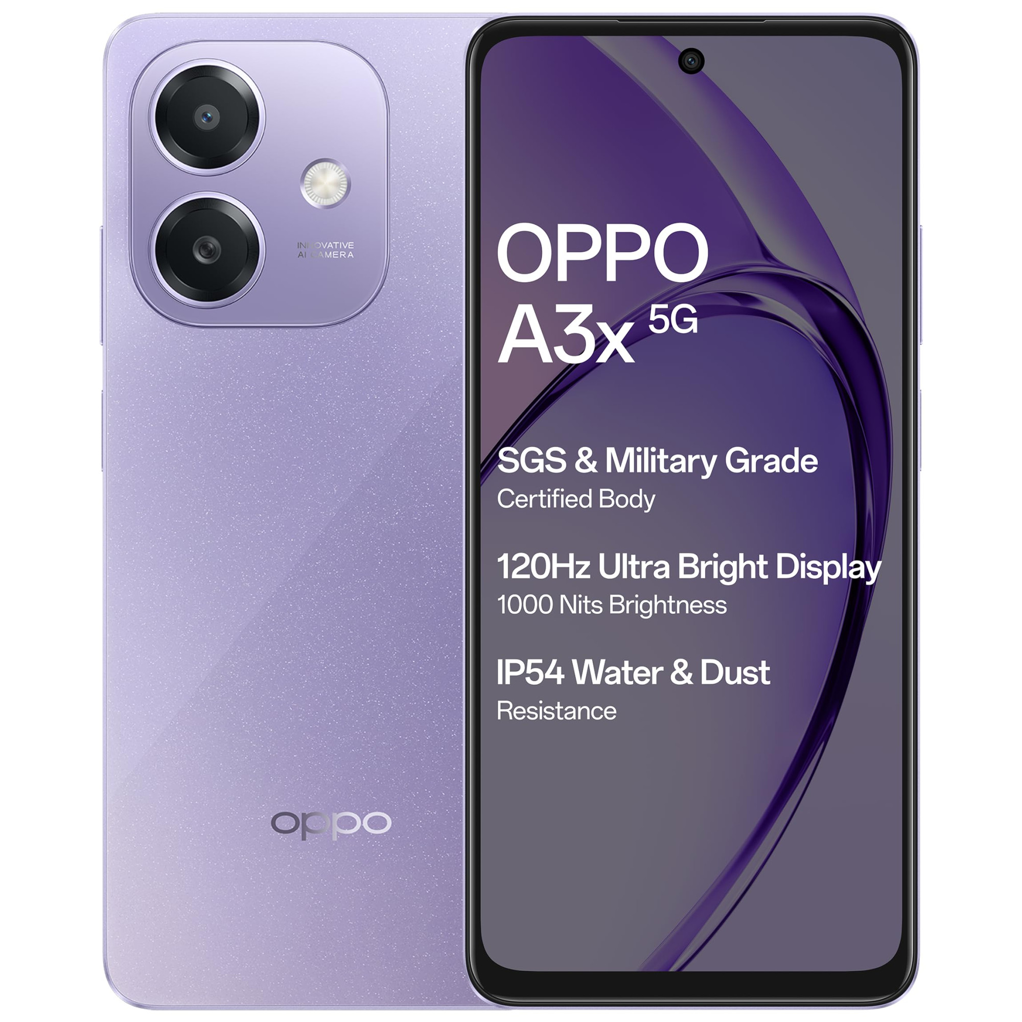 OPPO A3X 5G Starry Purple 4GB RAM 128GB Storage667 HD 120Hz Refresh Rate Screen 45W SUPERVOOCwith No Cost EMIAdditional Exchange Offers
